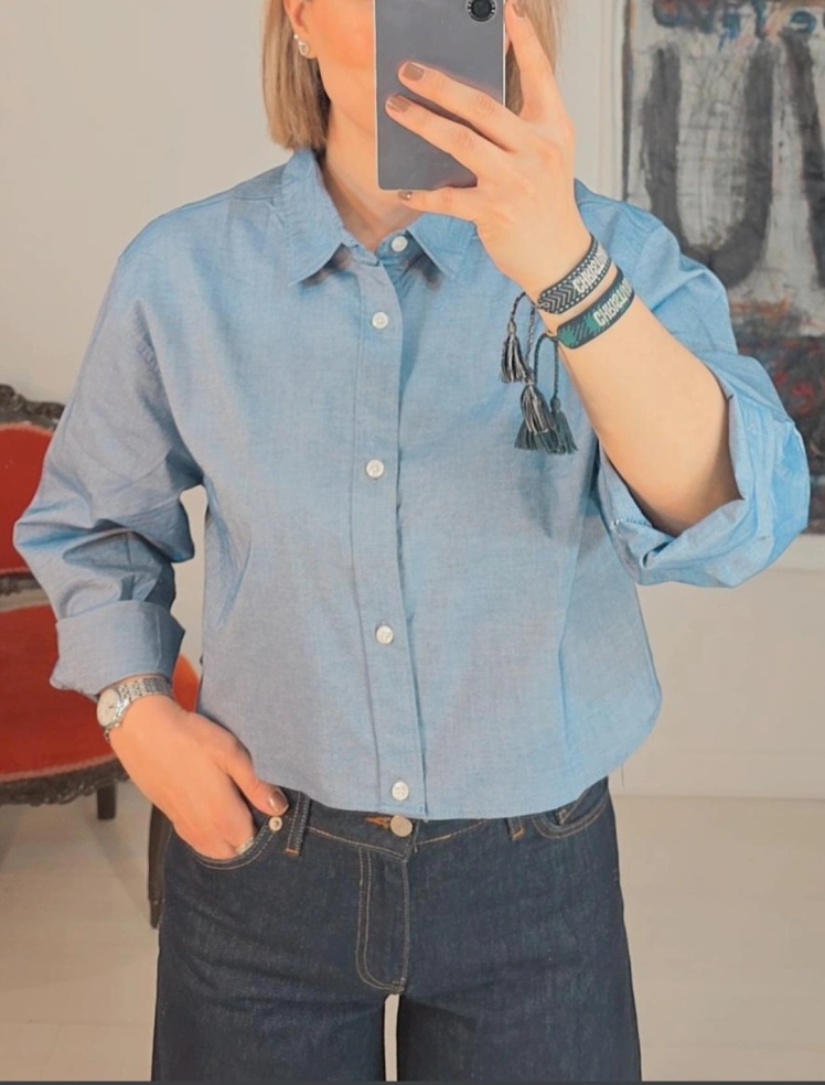 شومیز زنانه آبی کراپ ترک